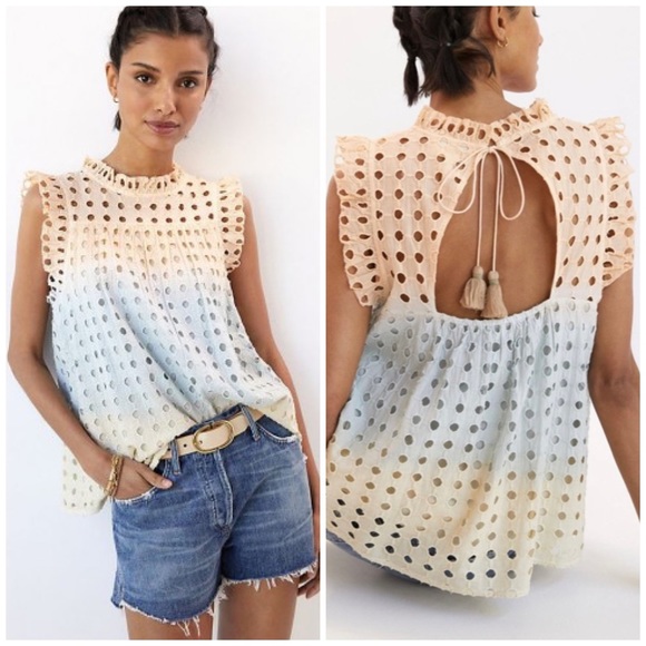 Anthropologie Tops - Anthropologie Ollari Ruffled Eyelet Top